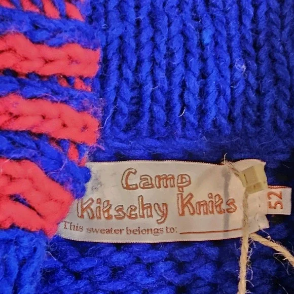 Camp Kitschy Knit Blue Chunky Wool Open Front Belt Starsky Cardigan Size 52 NWT